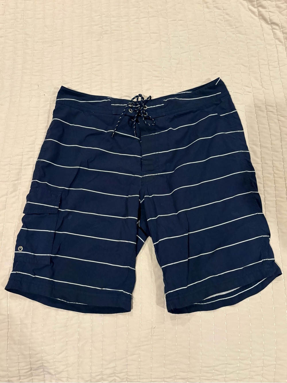J. Crew Navy and White Striped Swim Board Shorts Vintage Spring 2015